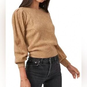 1.STATE Women’s Cable Knit Sweater Puff Sleeves Latte Heather NWOT Size XL